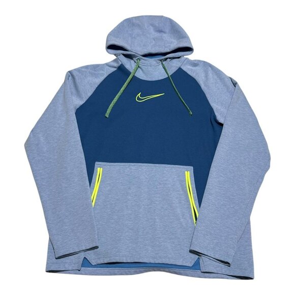 Nike Men's Large Hooded Sweatshirt Blue Color Block‎ DD2112 Therma-Fit - Picture 1 of 6